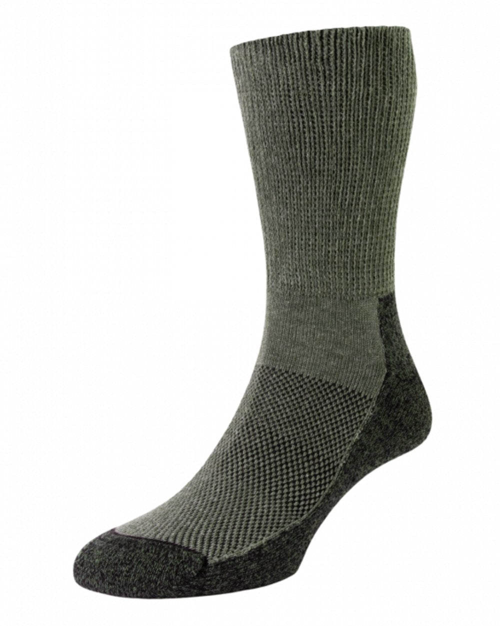Green coloured HJ Hall Technical Rambler All Season Comfort Cotton &amp; Wool Blend Socks on white background 
