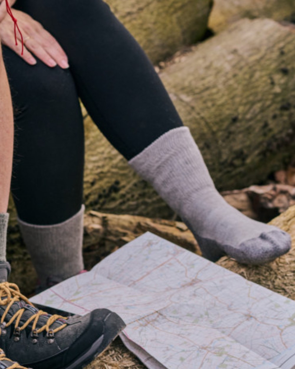 Light Grey coloured HJ Hall Technical Rambler All Season Comfort Cotton &amp; Wool Blend Socks on outdoor background 