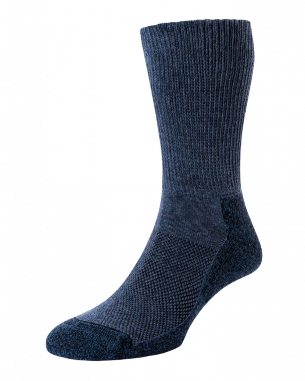 Navy coloured HJ Hall Technical Rambler All Season Comfort Cotton &amp; Wool Blend Socks on white background 