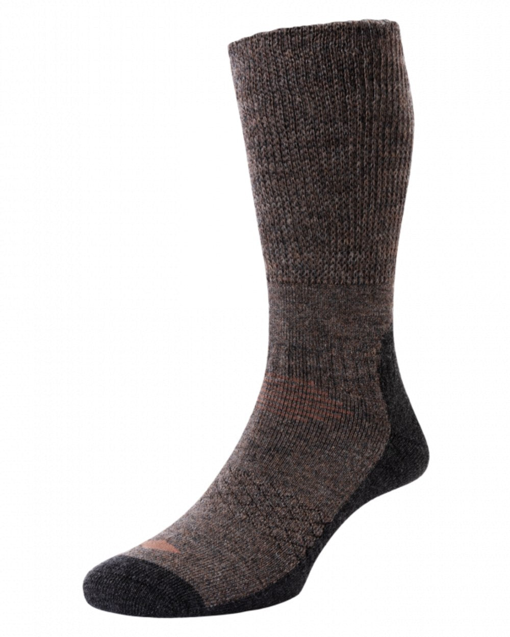 Brown coloured HJ Hall Technical Rambler Comfort Top Thermal Wool Socks on white background 