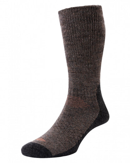 Brown coloured HJ Hall Technical Rambler Comfort Top Thermal Wool Socks on white background 
