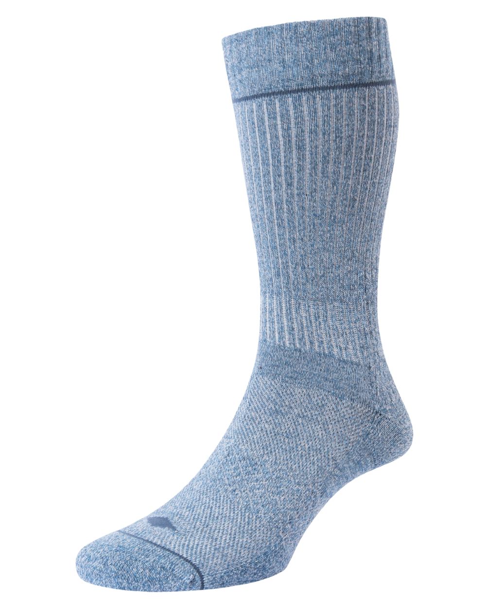 Denim coloured HJ Hall Technical Rambler Light Comfort Coolmax Fibre Cotton Crew Socks on white background 