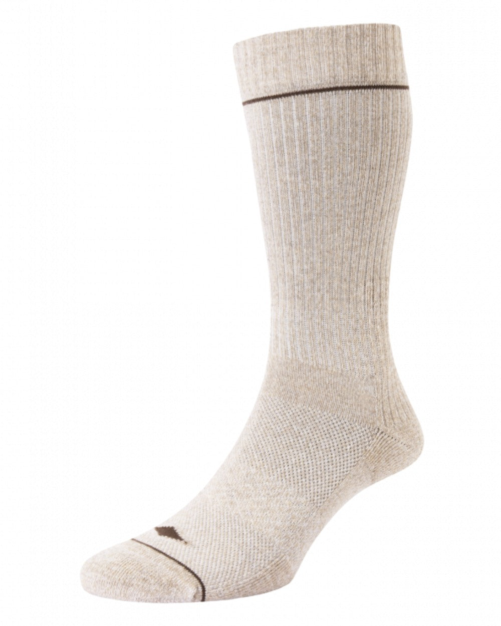 Oatmeal coloured HJ Hall Technical Rambler Light Comfort Coolmax Fibre Cotton Crew Socks on white background 