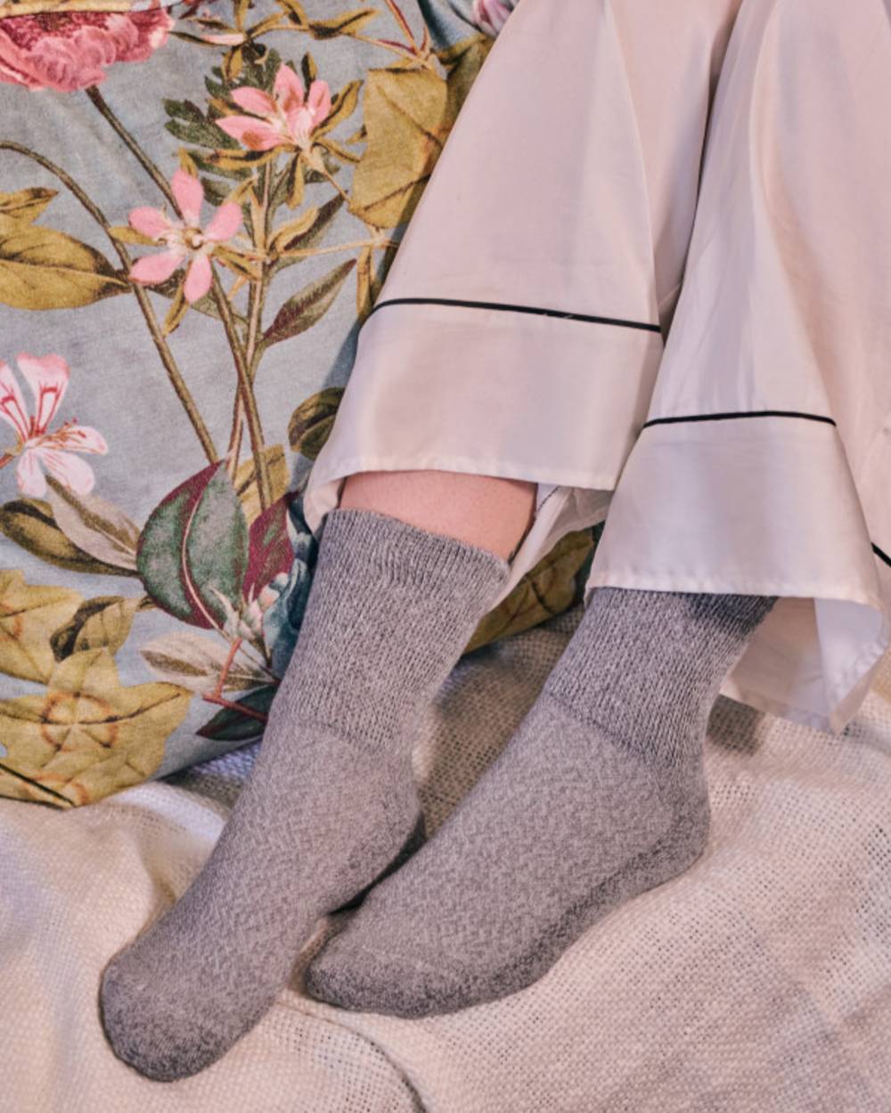 Mid Grey coloured HJ Hall Temperature Comfort Coolmax Fibre Bamboo Socks on house background 