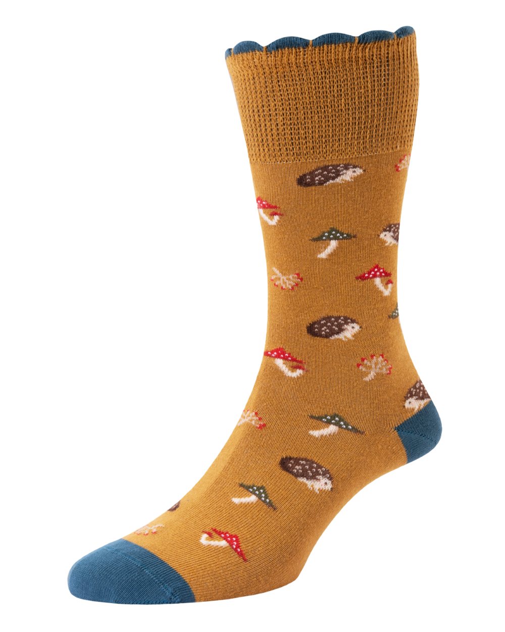 Ochre coloured HJ Hall Womens Cotton Comfort Top Socks on white background 
