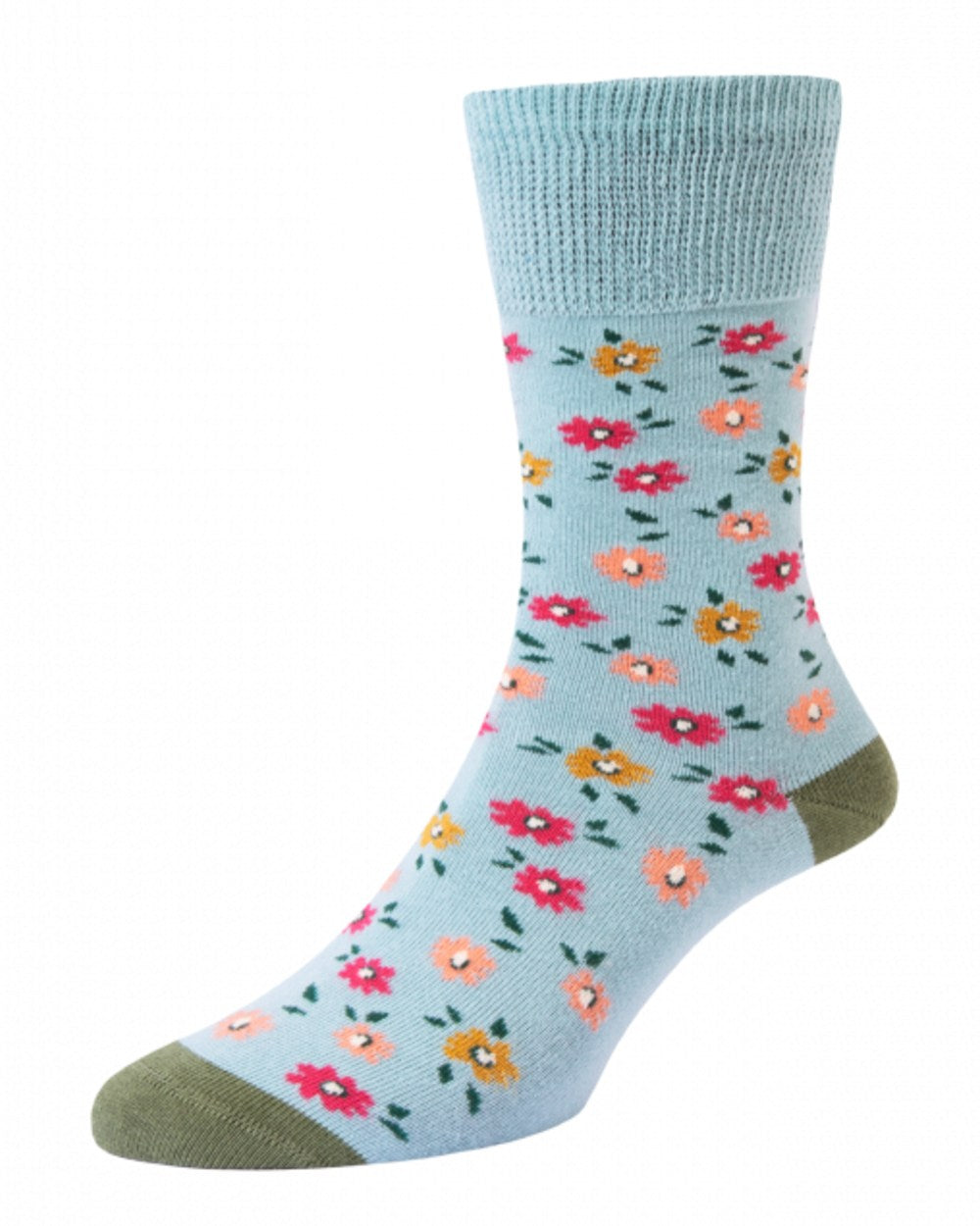 China Blue coloured HJ Hall Womens Ditsy Floral Cotton Comfort Top Socks on white background 