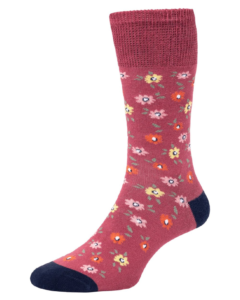 Ducky Rose coloured HJ Hall Womens Ditsy Floral Cotton Comfort Top Socks on white background 