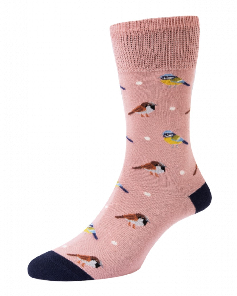 Pink coloured HJ Hall Womens Garden Birds Motif Cotton Comfort Top Socks on white background 
