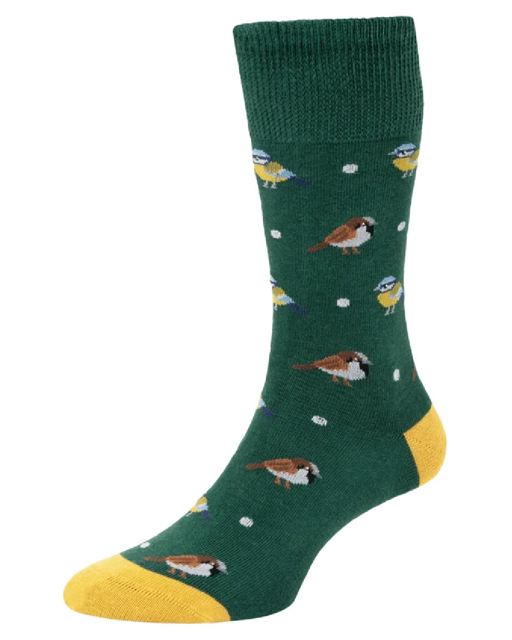 Green coloured HJ Hall Womens Garden Birds Motif Cotton Socks on white background 