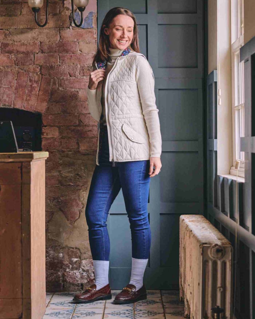 Powder Blue coloured HJ Hall Womens Original Bamboo Softop Socks on house background 