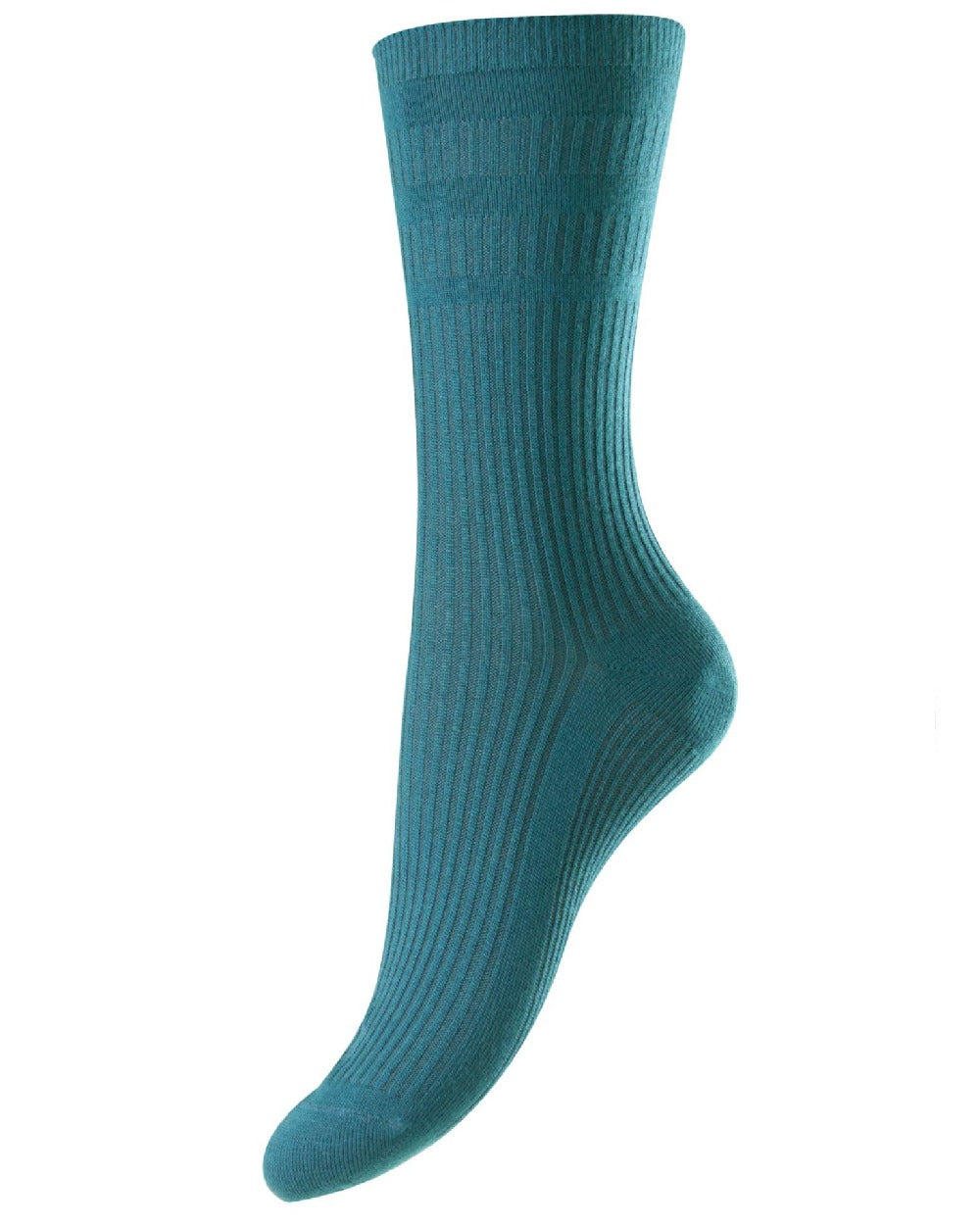 Sea Green coloured HJ Hall Womens Original Bamboo Softop Socks on white background 