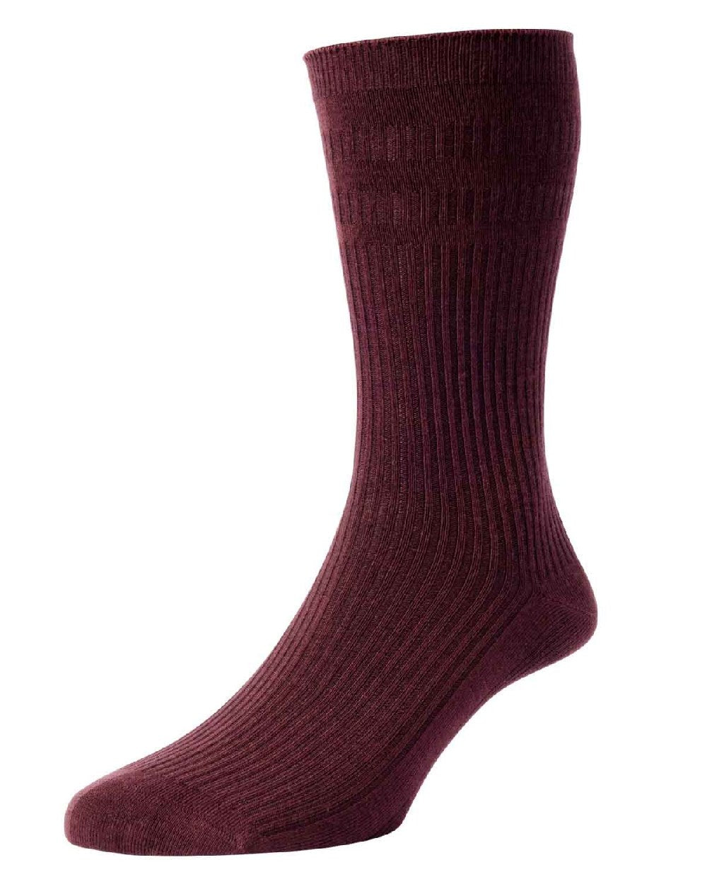 Wine coloured HJ Hall Womens Original Bamboo Softop Socks on white background 