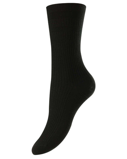 Black coloured HJ Hall Womens Original Cotton Soft Top Socks on white background 