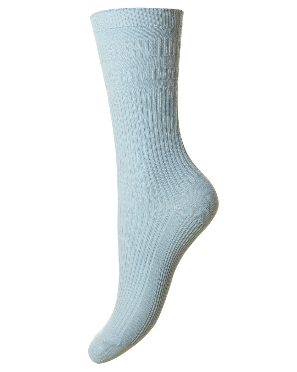 Duck Egg Blue coloured HJ Hall Womens Original Cotton Soft Top Socks on white background 