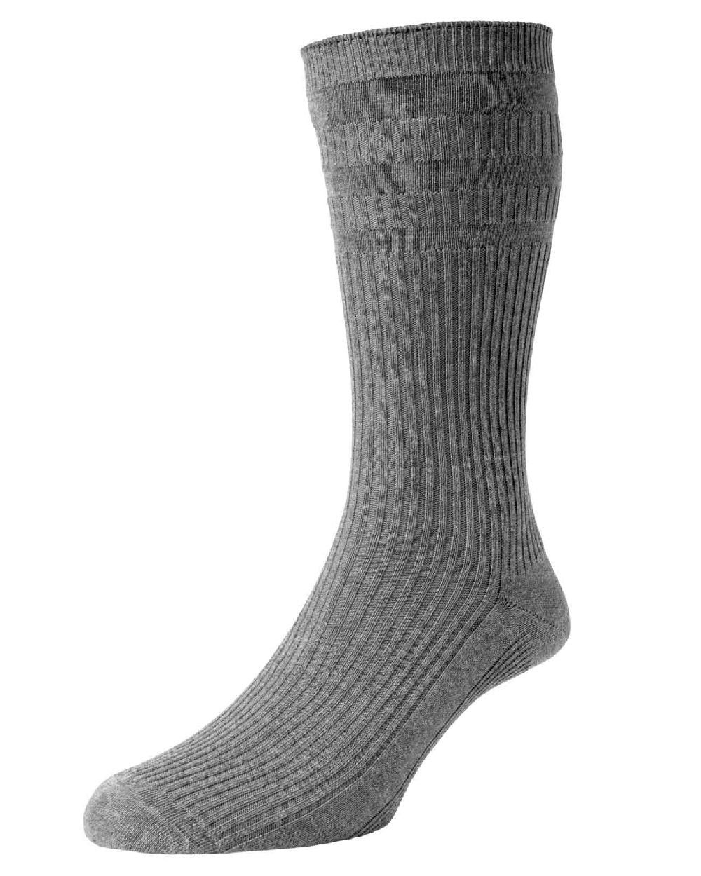 Mid grey Melange coloured HJ Hall Womens Original Cotton Soft Top Socks on white background 