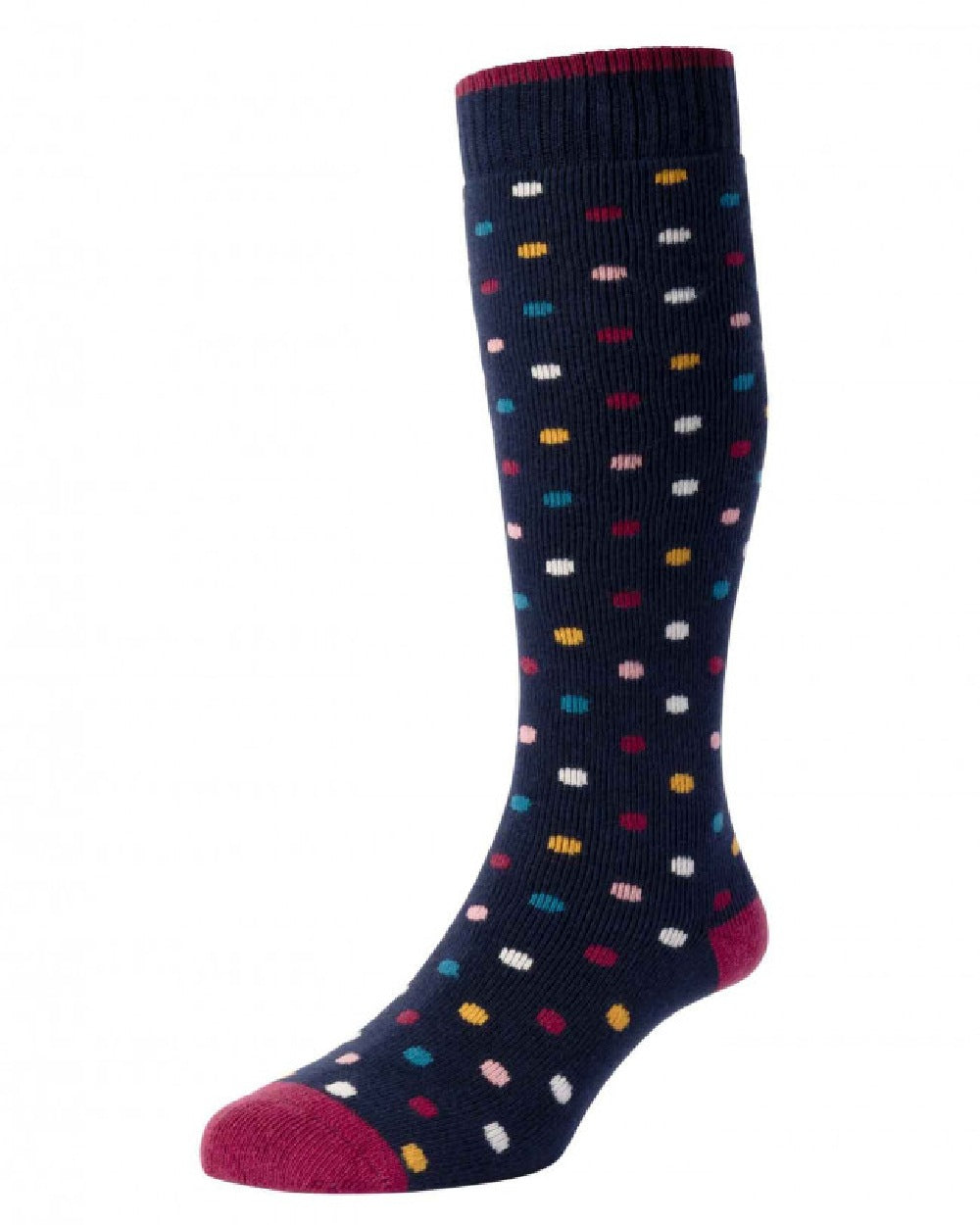 Navy coloured HJ Hall Womens Spot Welly Socks on white background 