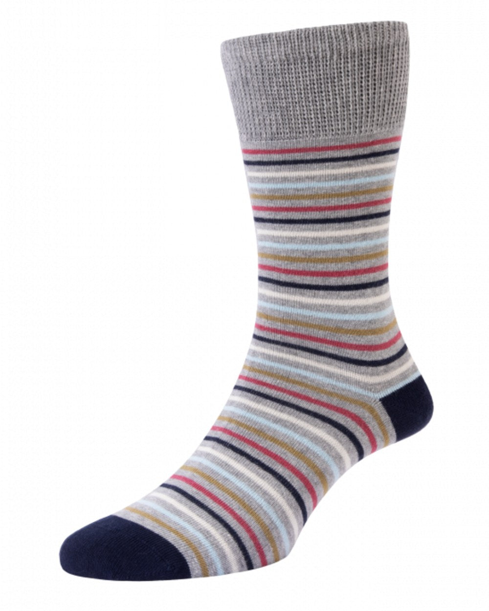 Mid Grey coloured HJ Hall Womens Stripe Cotton Comfort Top Socks on white background 