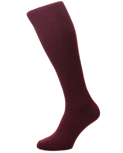 Burgundy Coloured HJ Hall Wool Rich Immaculate Long Socks on white background 