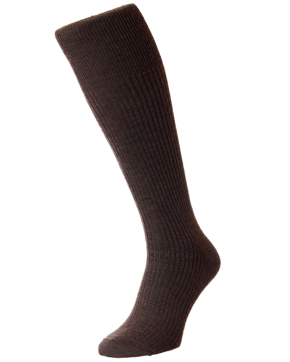 Dark Brown Coloured HJ Hall Wool Rich Immaculate Long Socks on white background 