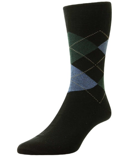 HJ Hall Argyle Cotton Softop Socks In Black 