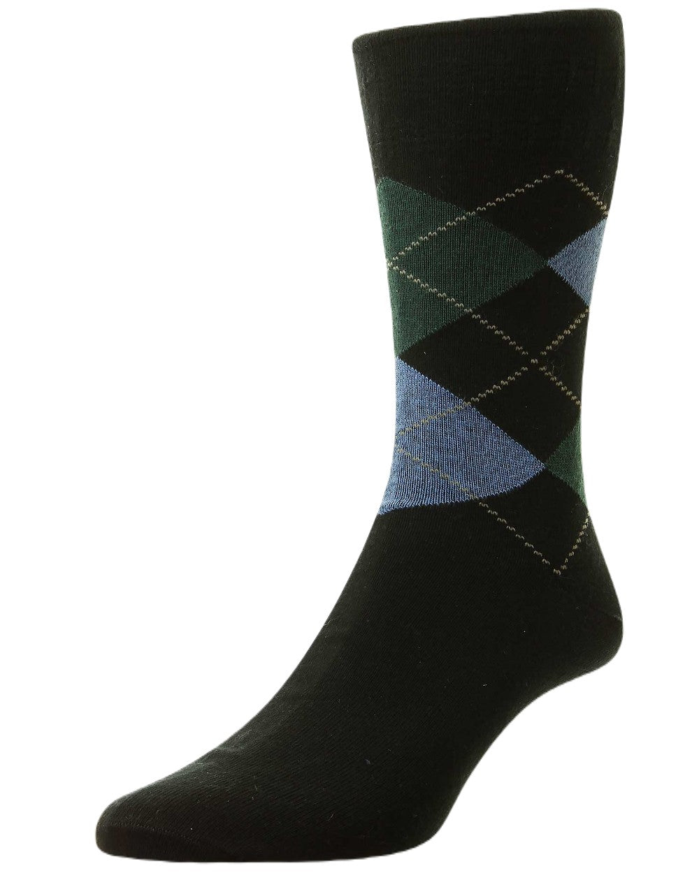 HJ Hall Argyle Cotton Softop Socks In Black 