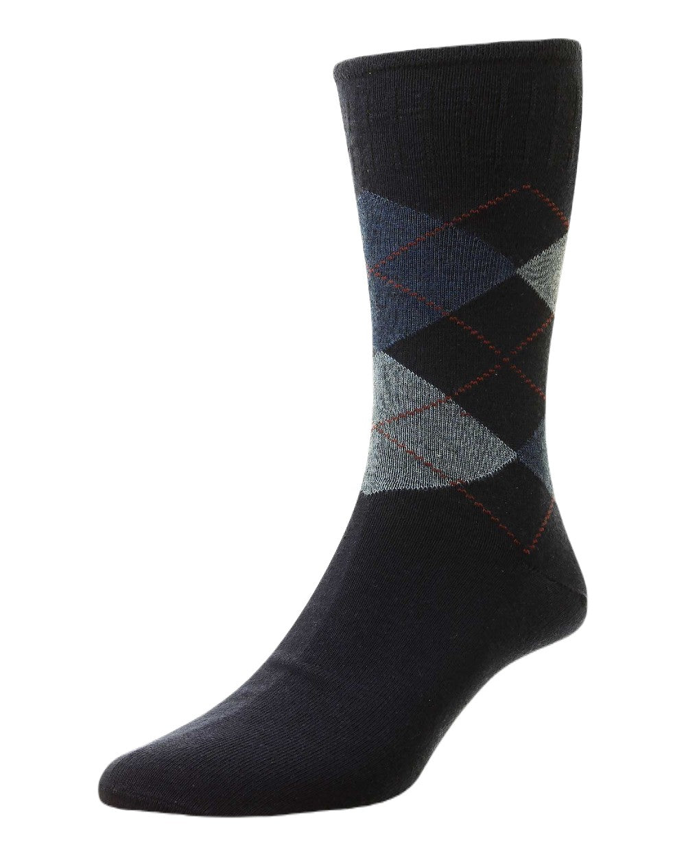 HJ Hall Argyle Cotton Softop Socks In Navy 