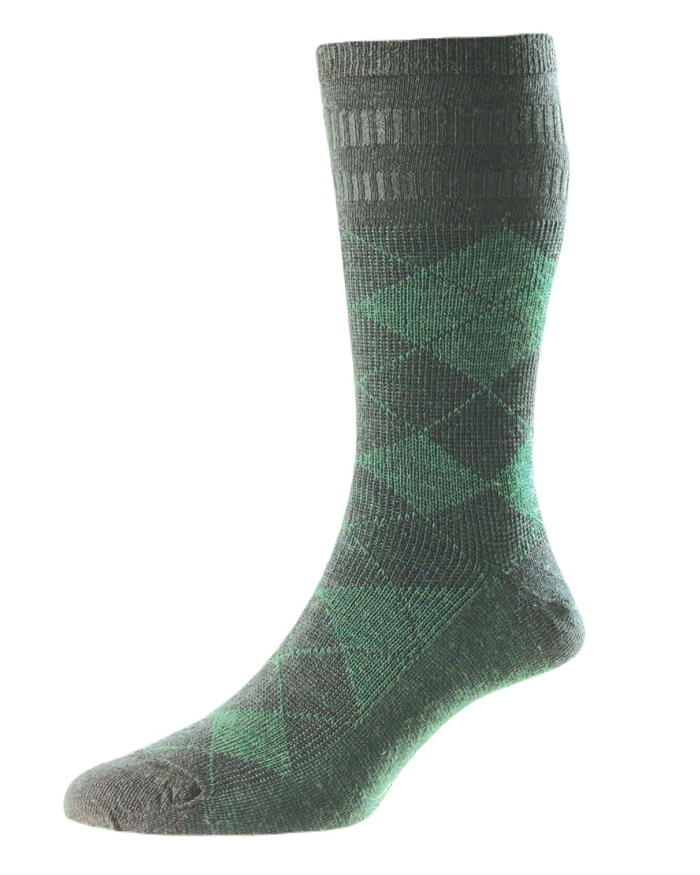HJ Hall Argyle Wool Softop Socks In Black Green 