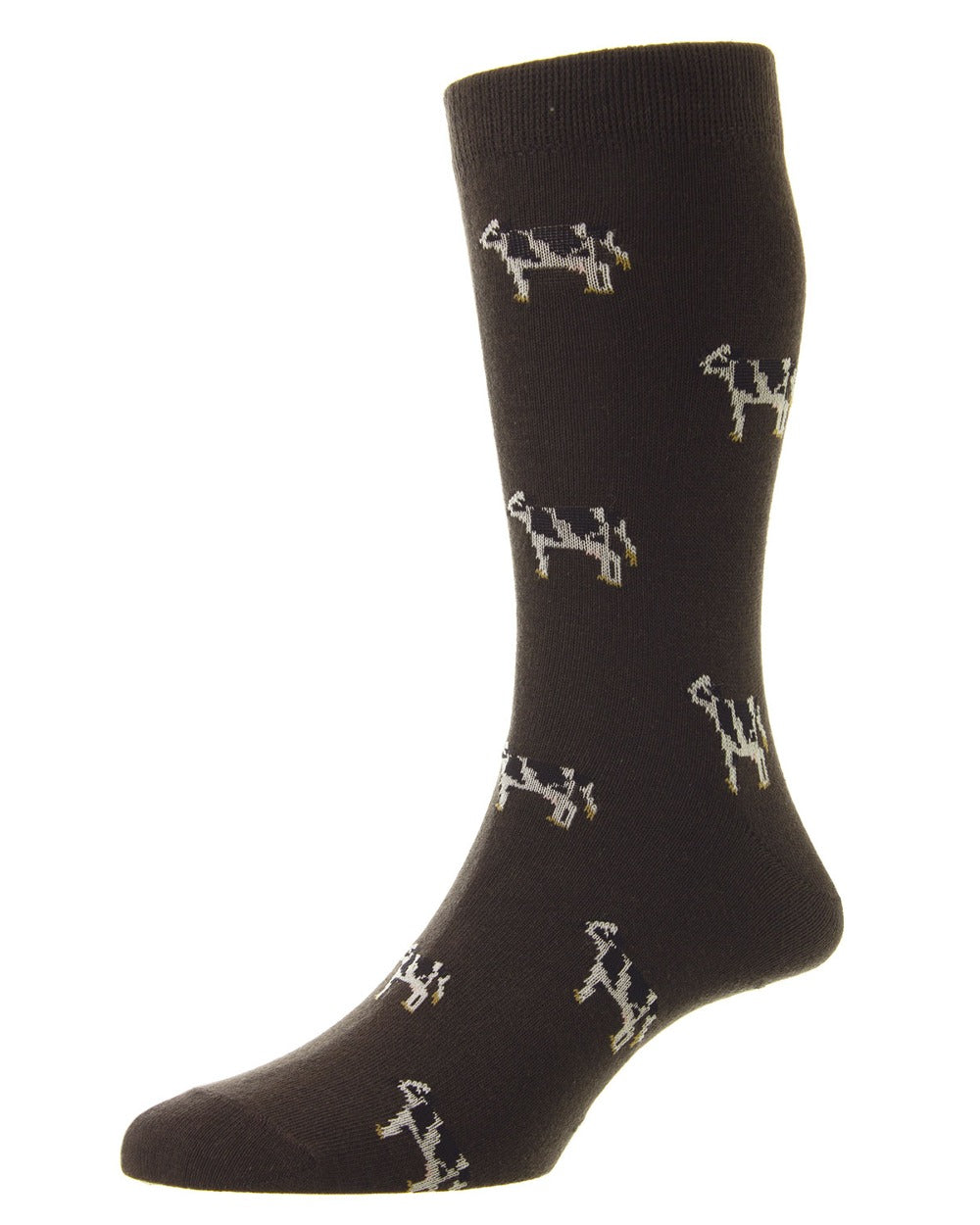 HJ Hall Farm Motif Cotton Rich Socks in Cow/Dark Brown 