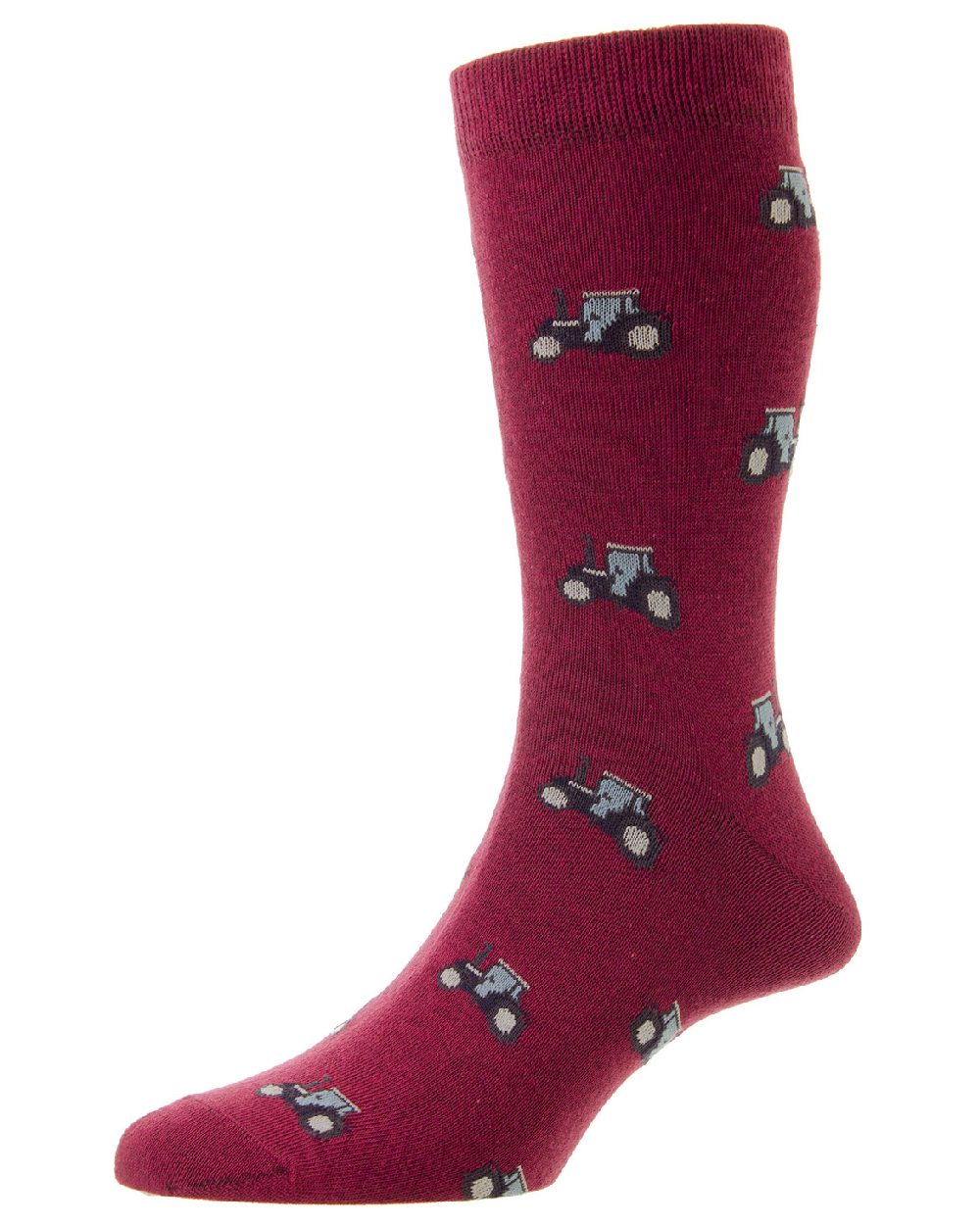 HJ Hall Farm Motif Cotton Rich Socks in Tractor/Claret 