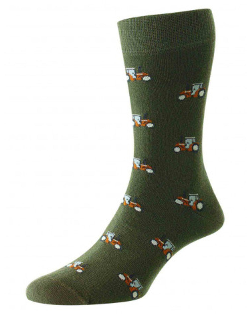 HJ Hall Farm Motif Cotton Rich Socks in Tractor/Dark Olive 