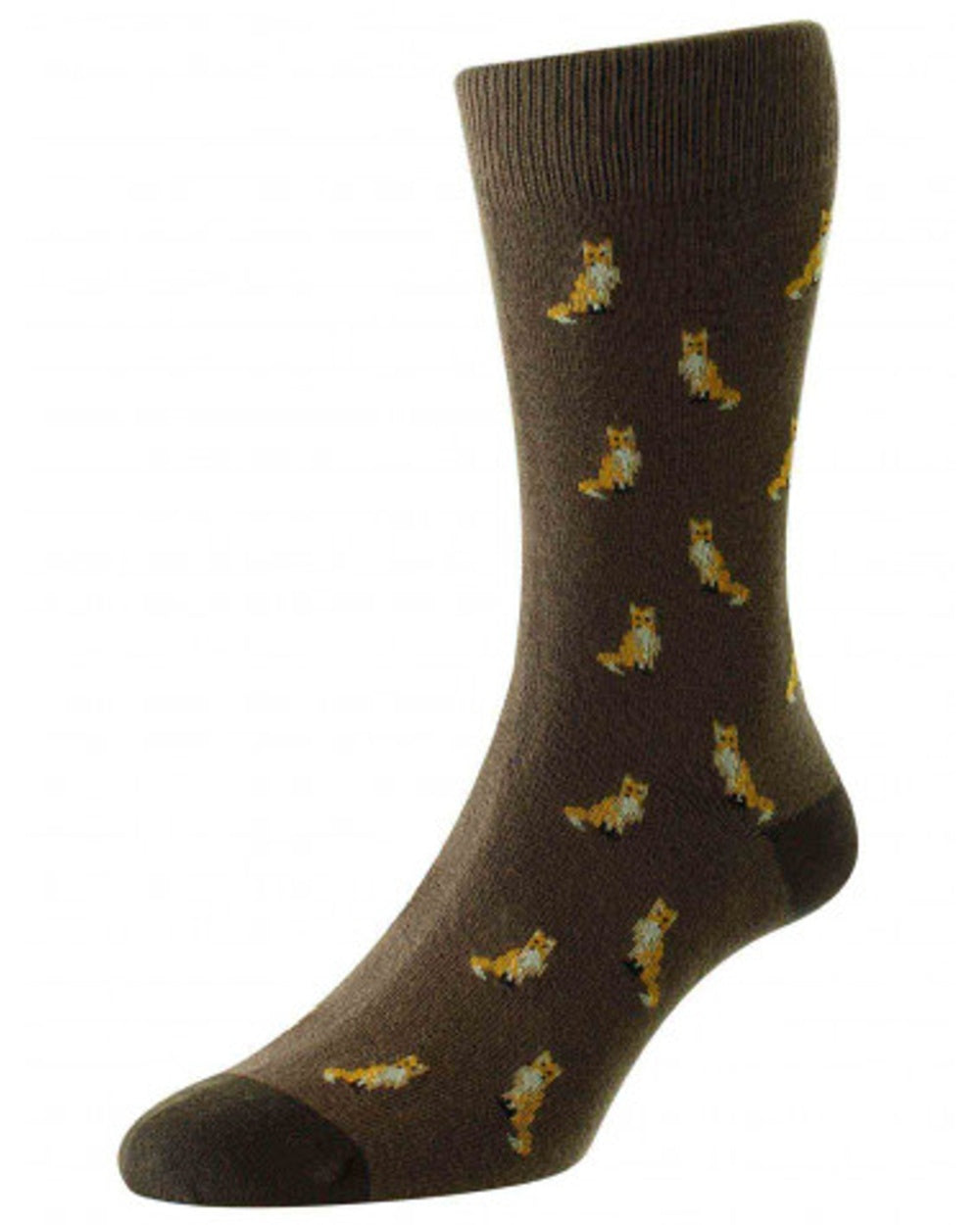 HJ Hall Fox Motif Mens Cotton Rich Socks in Brown 