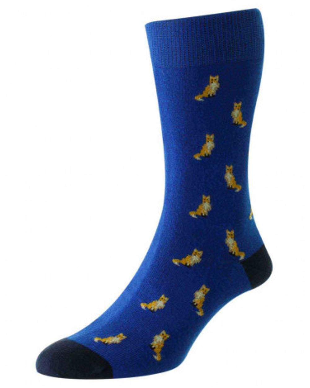 HJ Hall Fox Motif Mens Cotton Rich Socks in Cobalt 