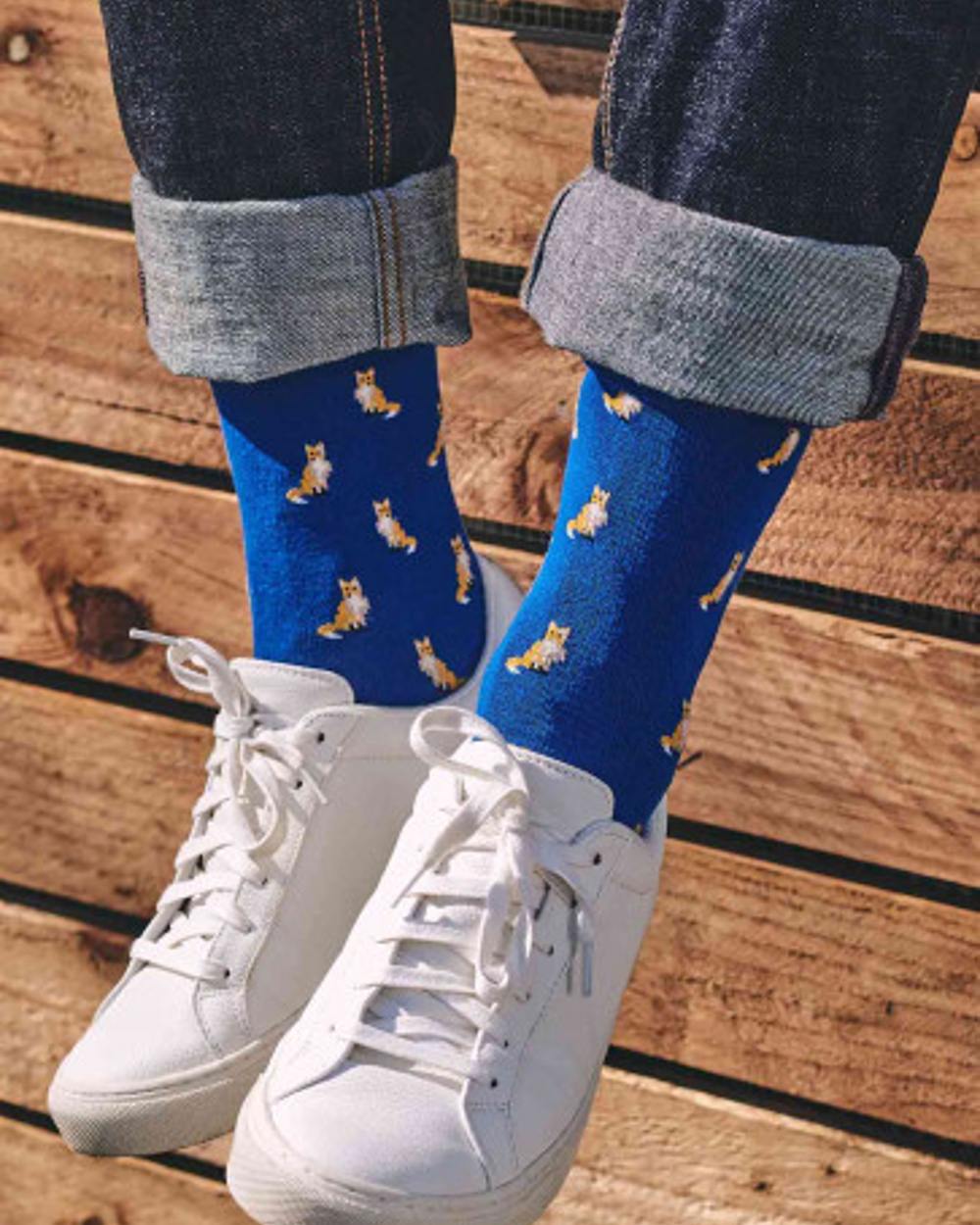 HJ Hall Fox Motif Mens Cotton Rich Socks in Cobalt 