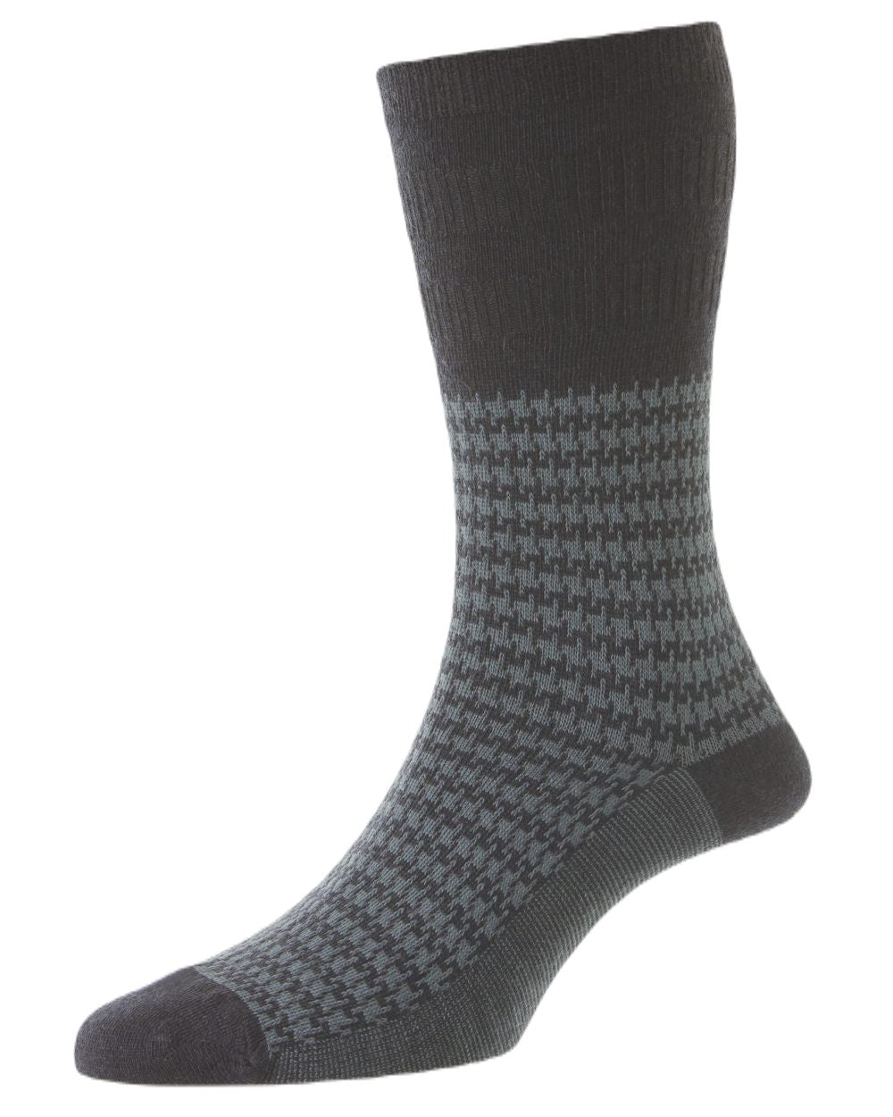 HJ Hall Houndstooth Wool Softop Socks In Airforce 