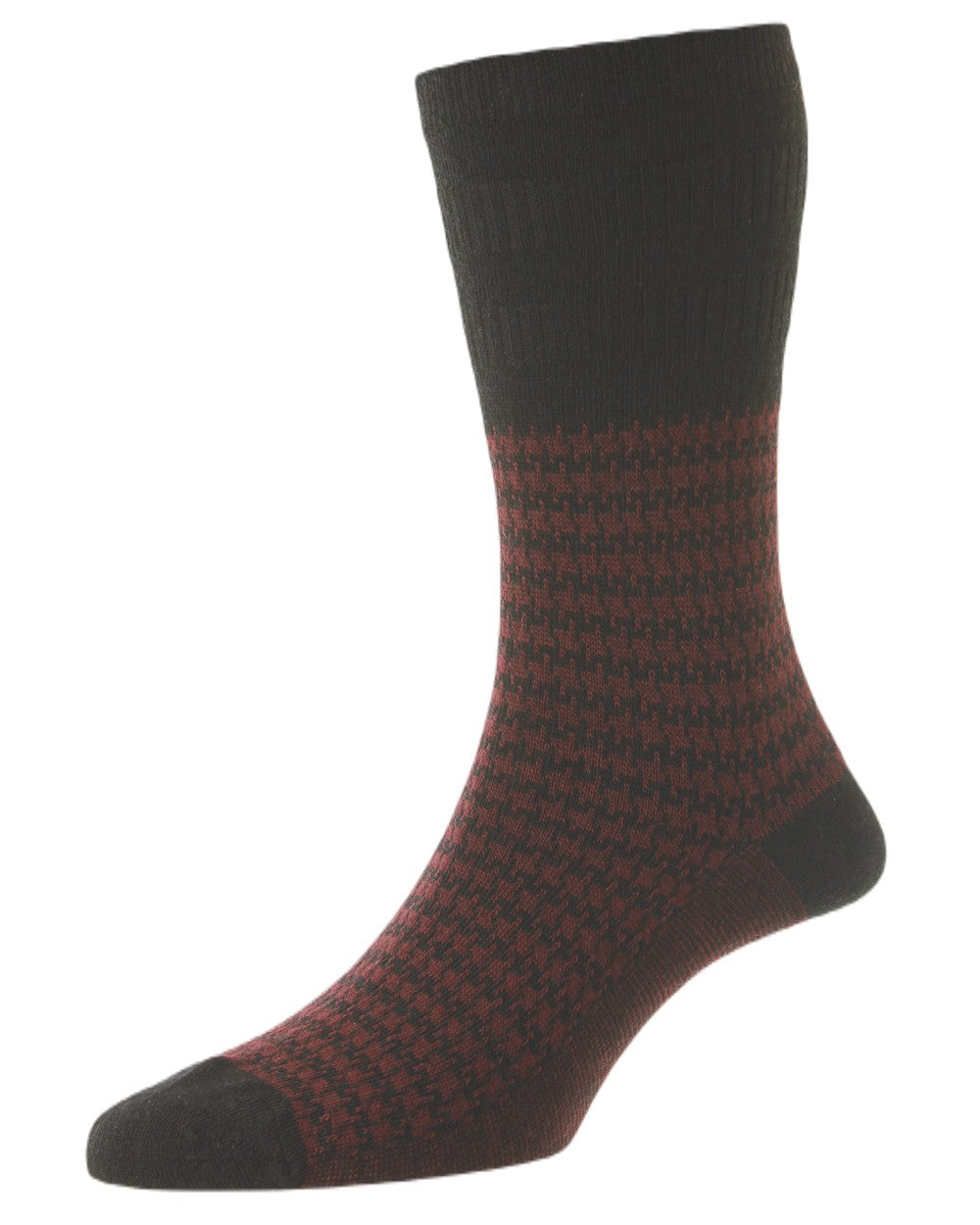 HJ Hall Houndstooth Wool Softop Socks In Burgundy 