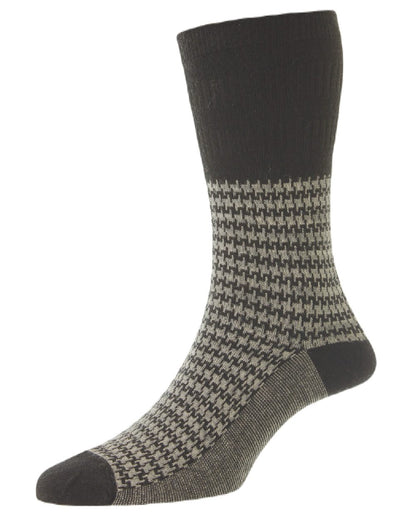 HJ Hall Houndstooth Wool Softop Socks In Light Grey 