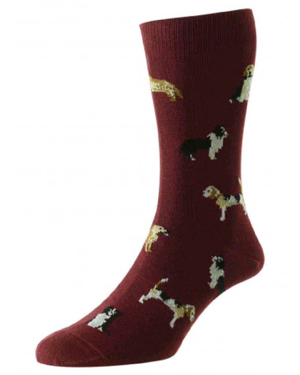 HJ Hall Mens Country Dogs Motif Cotton Rich Socks in Burgundy 