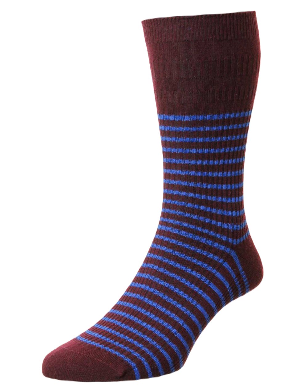 HJ Hall Stripe Cotton Softop Socks In Maroon 