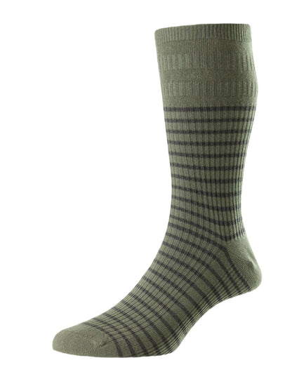 HJ Hall Stripe Cotton Softop Socks In Olive Iron Gate 