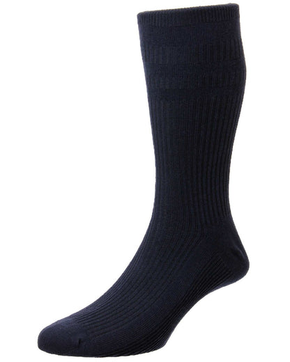 HJ Hall Cotton Extra Wide Softop Socks in Navy 