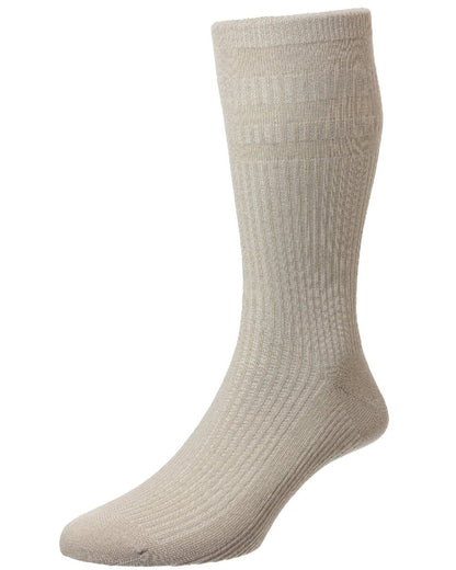 HJ Hall Cotton Extra Wide Softop Socks in Oatmeal 