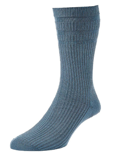 HJ Hall Cotton Extra Wide Softop Socks in Slate Blue 