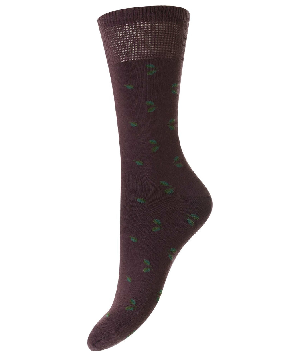 HJ Hall Leaf Cotton Comfort Top Socks in Grape 