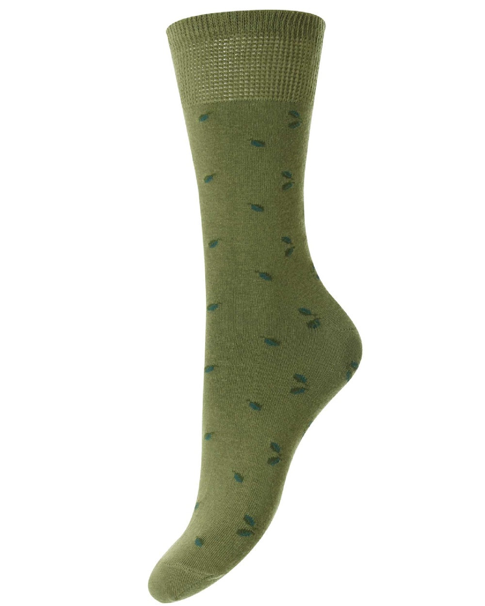 HJ Hall Leaf Cotton Comfort Top Socks in Khaki 
