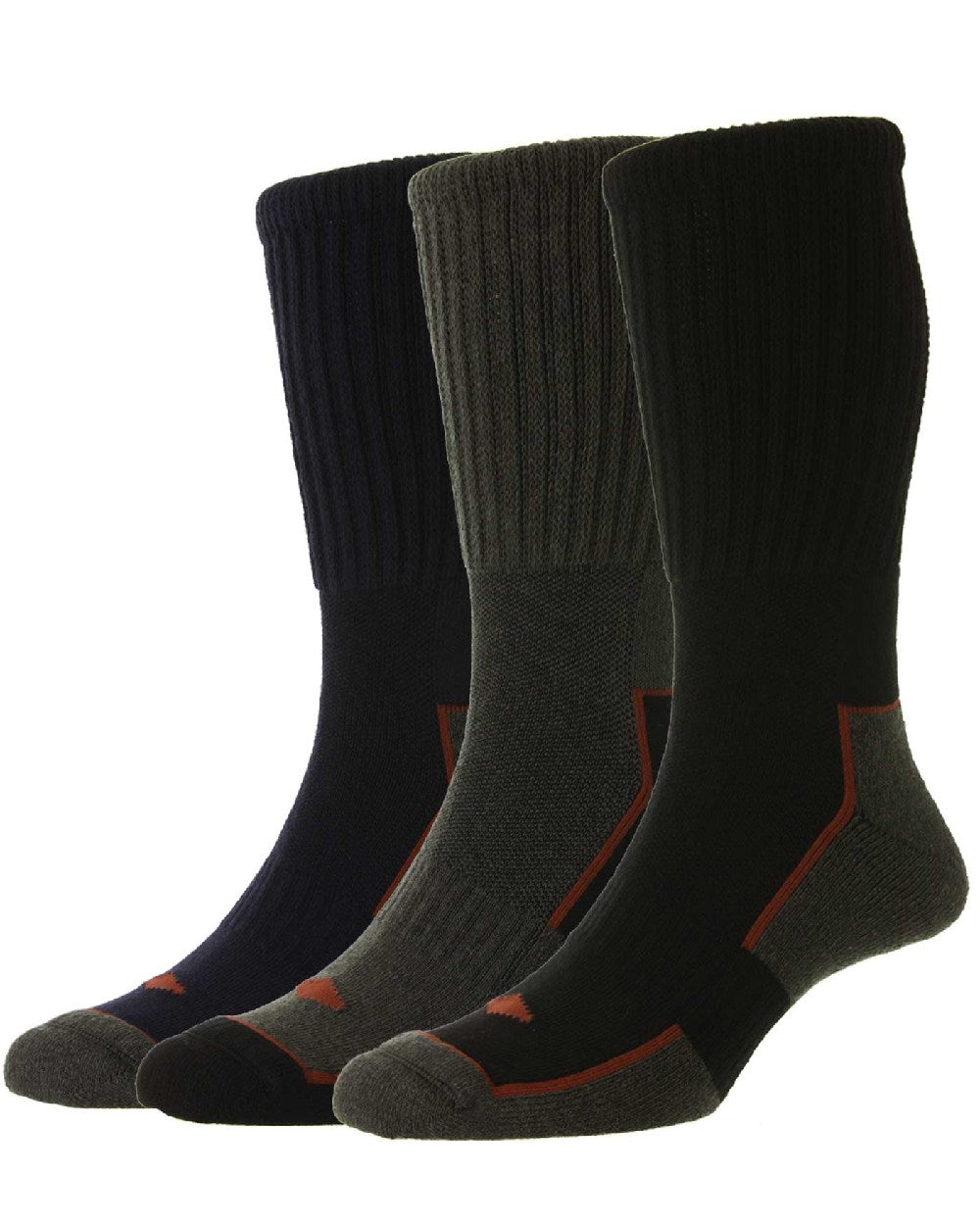 HJ Hall Long Cotton Comfort Top Work Sock | 3 Pack in Black Grey Navy 