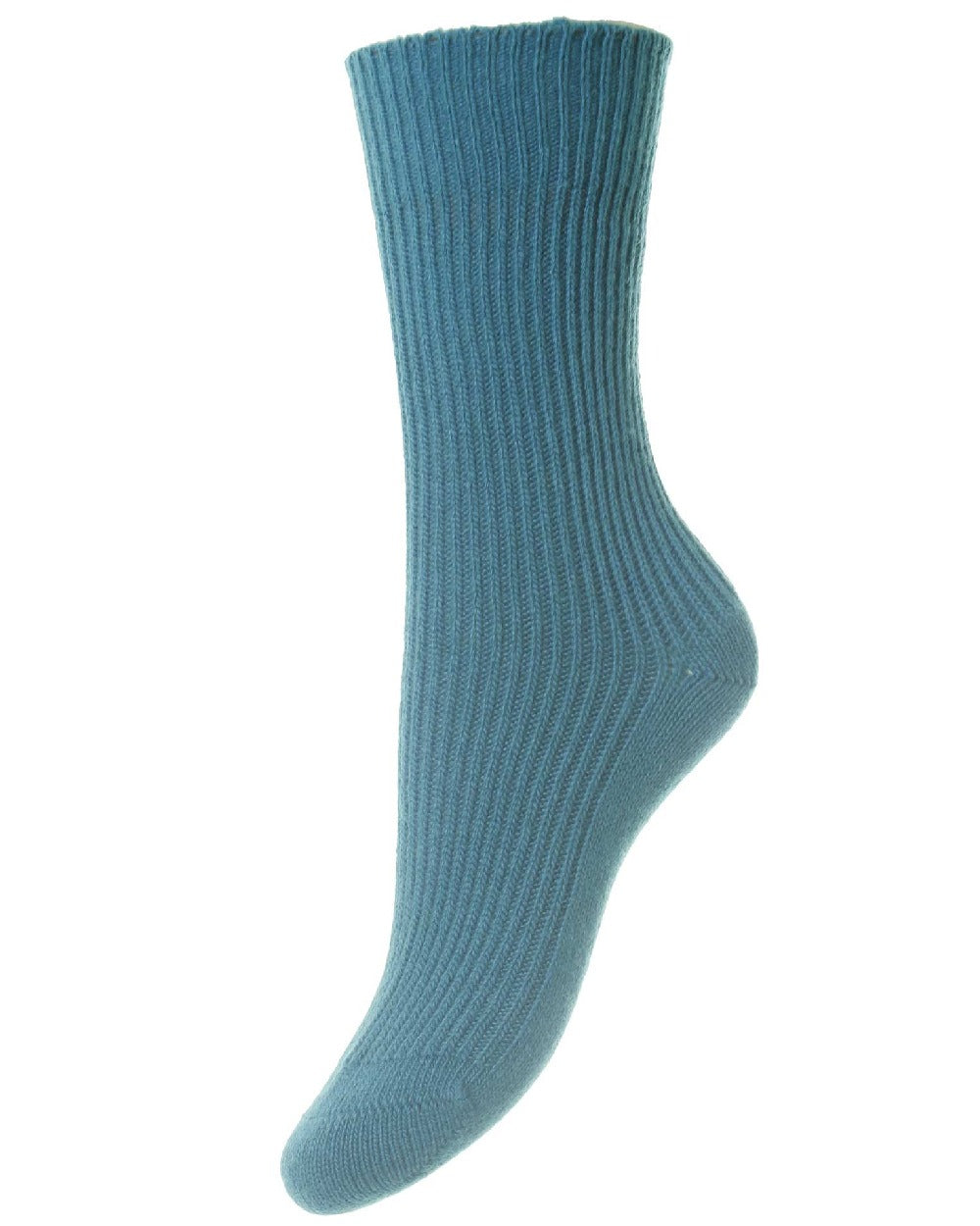 HJ Hall Cashmere Blend Turn Over Top Socks in Petrol 