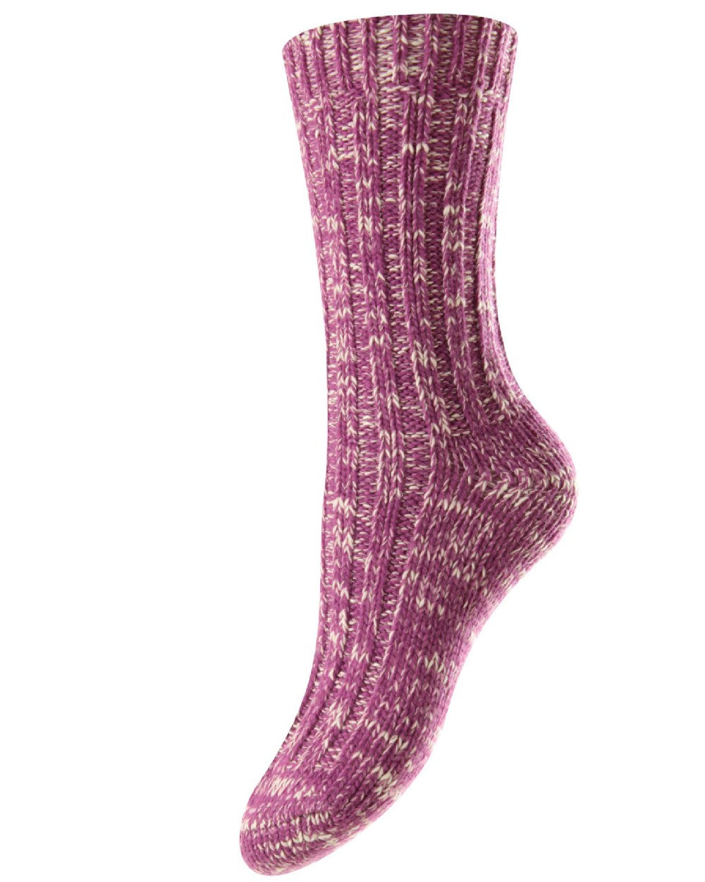 HJ Hall Womens Chunky Knit Wool &amp; Cotton Blend Socks in Magenta Marl 