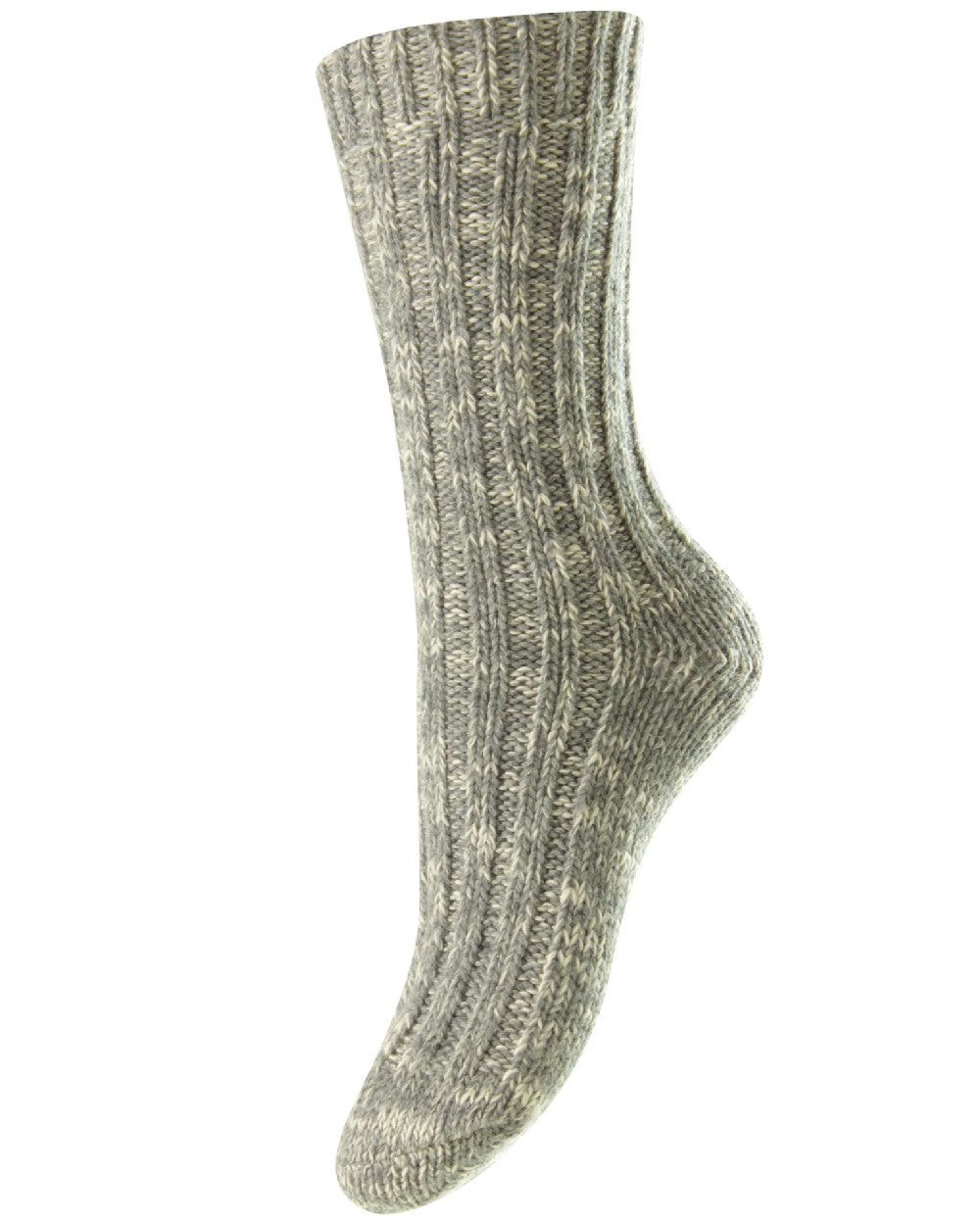 HJ Hall Womens Chunky Knit Wool &amp; Cotton Blend Socks in Grey Marl 