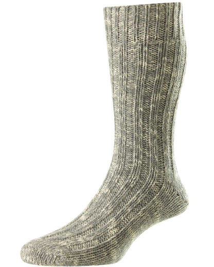 HJ Hall Mens Chunky Knit Wool &amp; Cotton Blend Socks in Grey Marl 