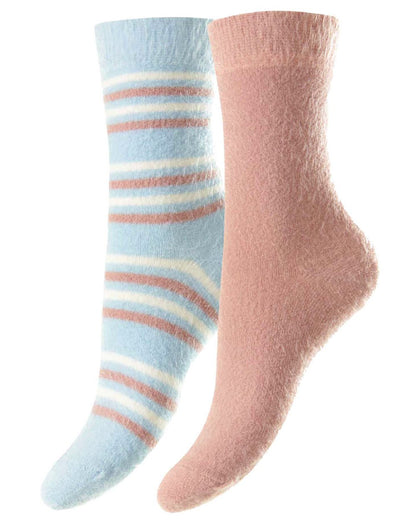 HJ Hall Fluffy Socks | 2 Pack in Light Blue and Dusky Pink 